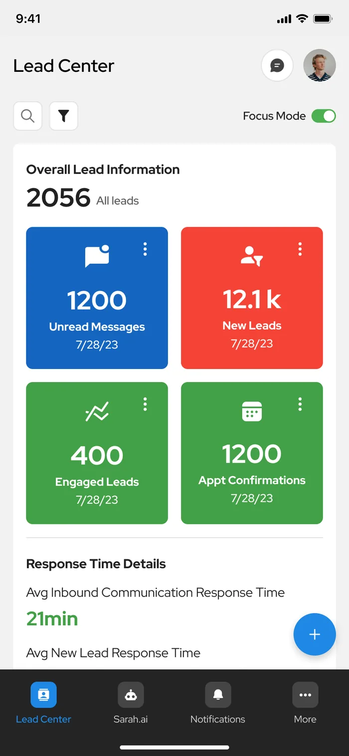 SimpSocial lead center (mobile app)